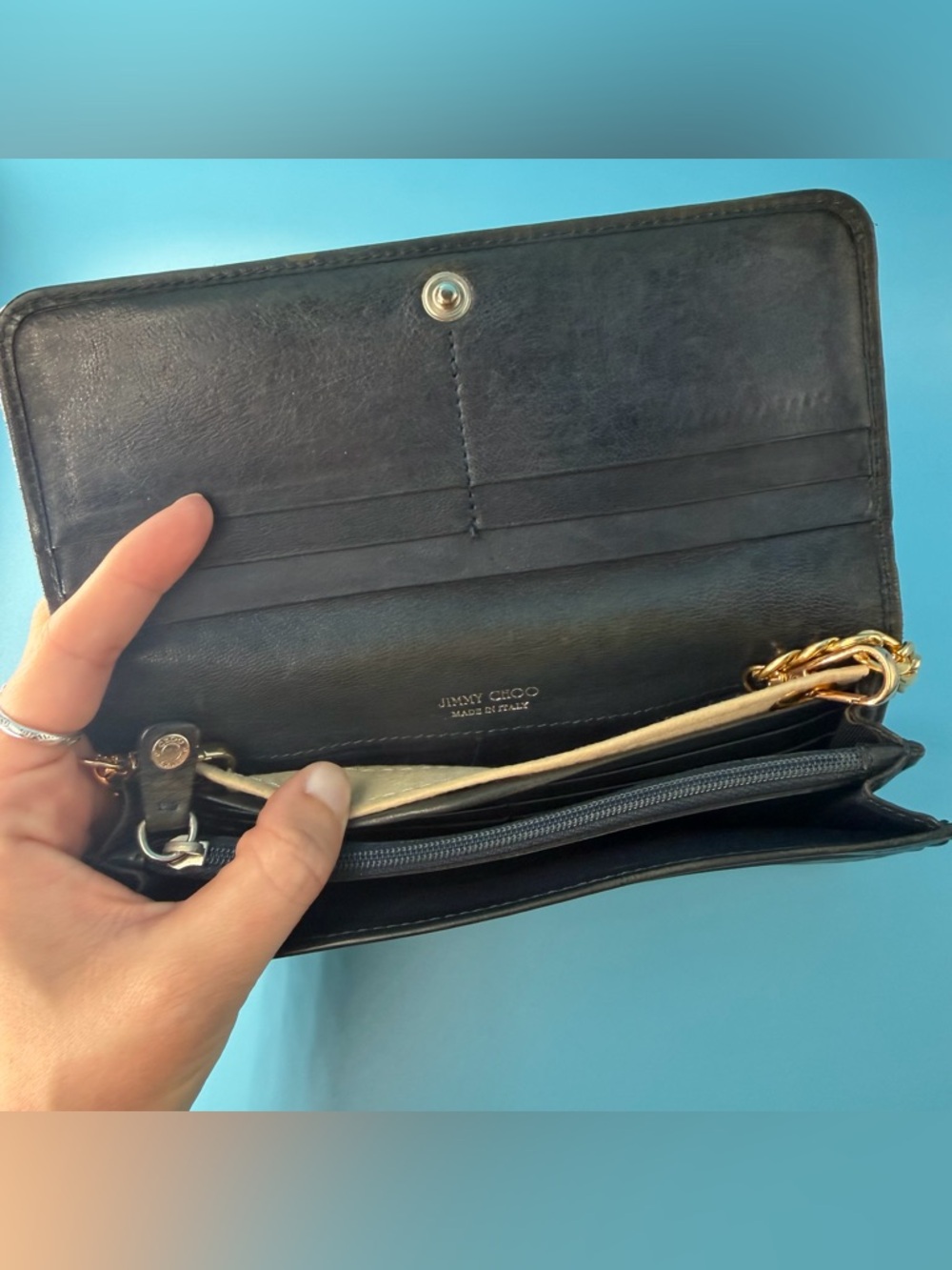 Jimmy Choo Studded Grey Flap Wallet On Chain Crossbody - Picture 5 of 6